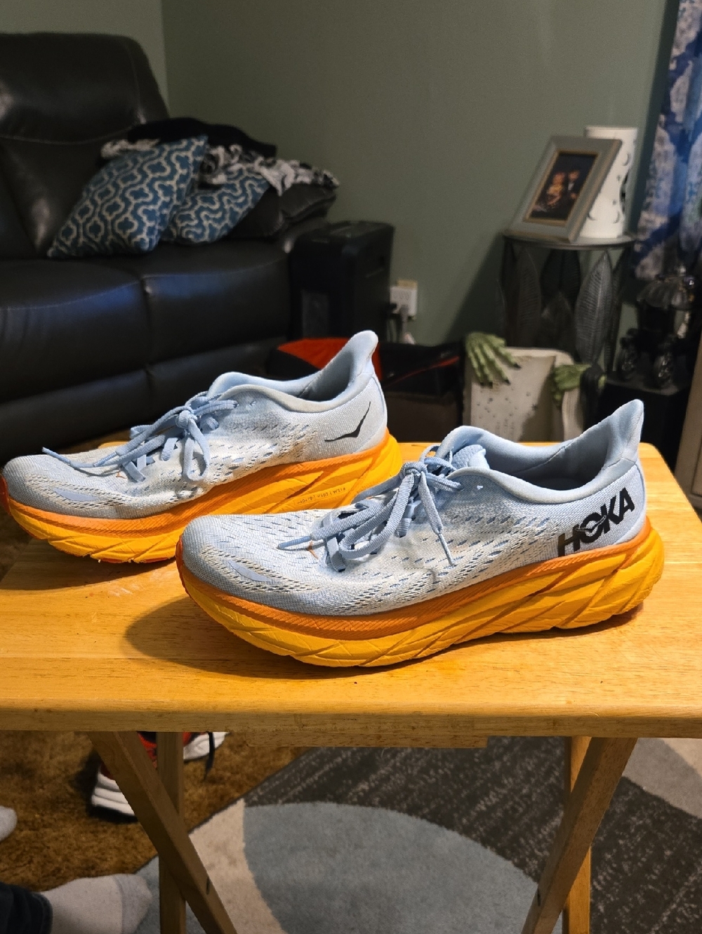 Hoka Women's Light Blue and Orange Athletic Running Shoes